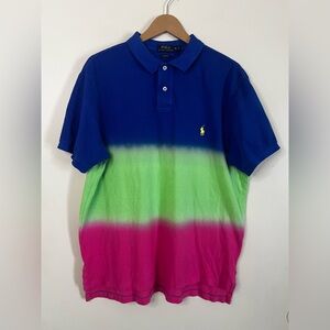 Polo Ralph Lauren Blue Green Pink Ombre Dip Dye Shirt Custom Fit XL